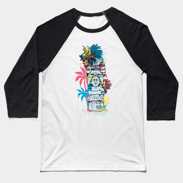 Aztec Statue Baseball T-Shirt by NiceIO